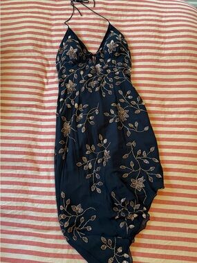 Y2K Caché Floral Embroidered Halter Dress